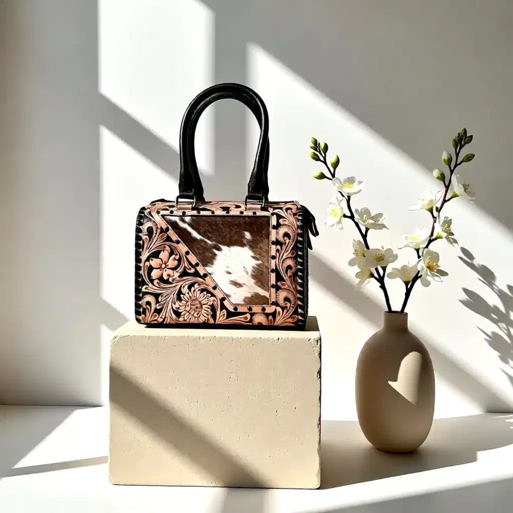 The Mesa Darling – Tooled Leather & Cowhide Handbag