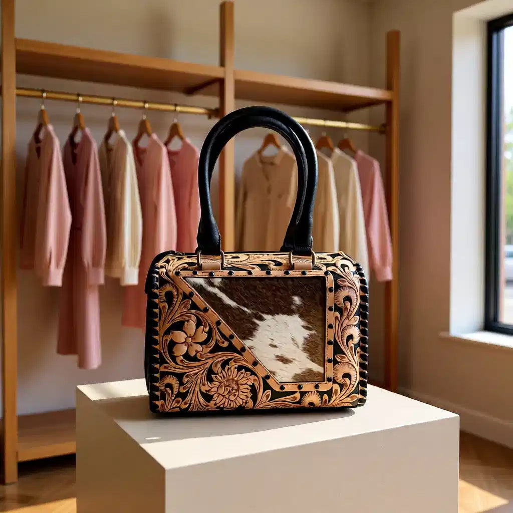 The Mesa Darling – Tooled Leather & Cowhide Handbag