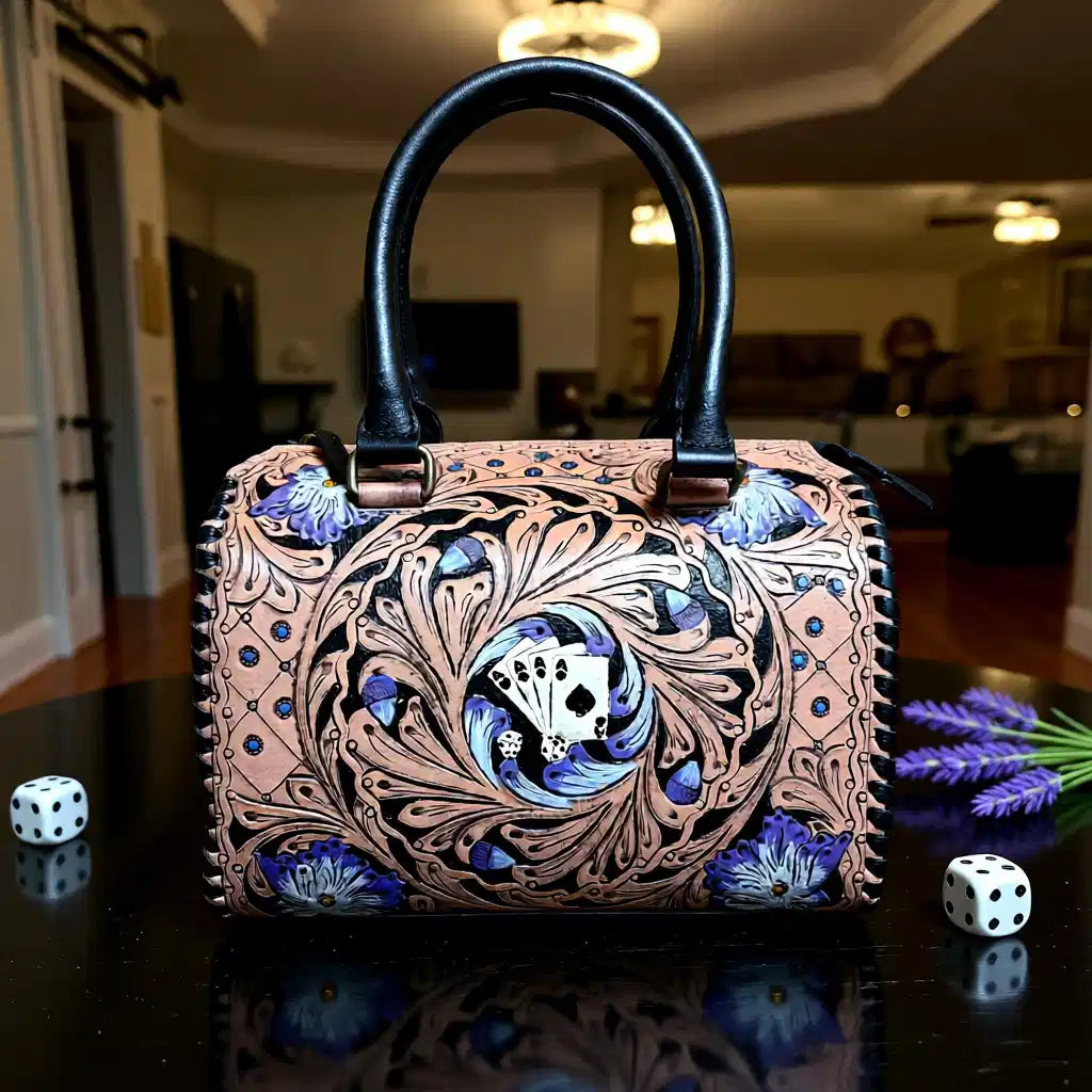 Lavender Luck Genuine Leather Tooled Speedy Women's Handbag