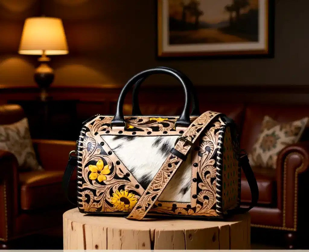 Sunflower Canyon Genuine Leather & Hair-on-Hide Speedy Handbag