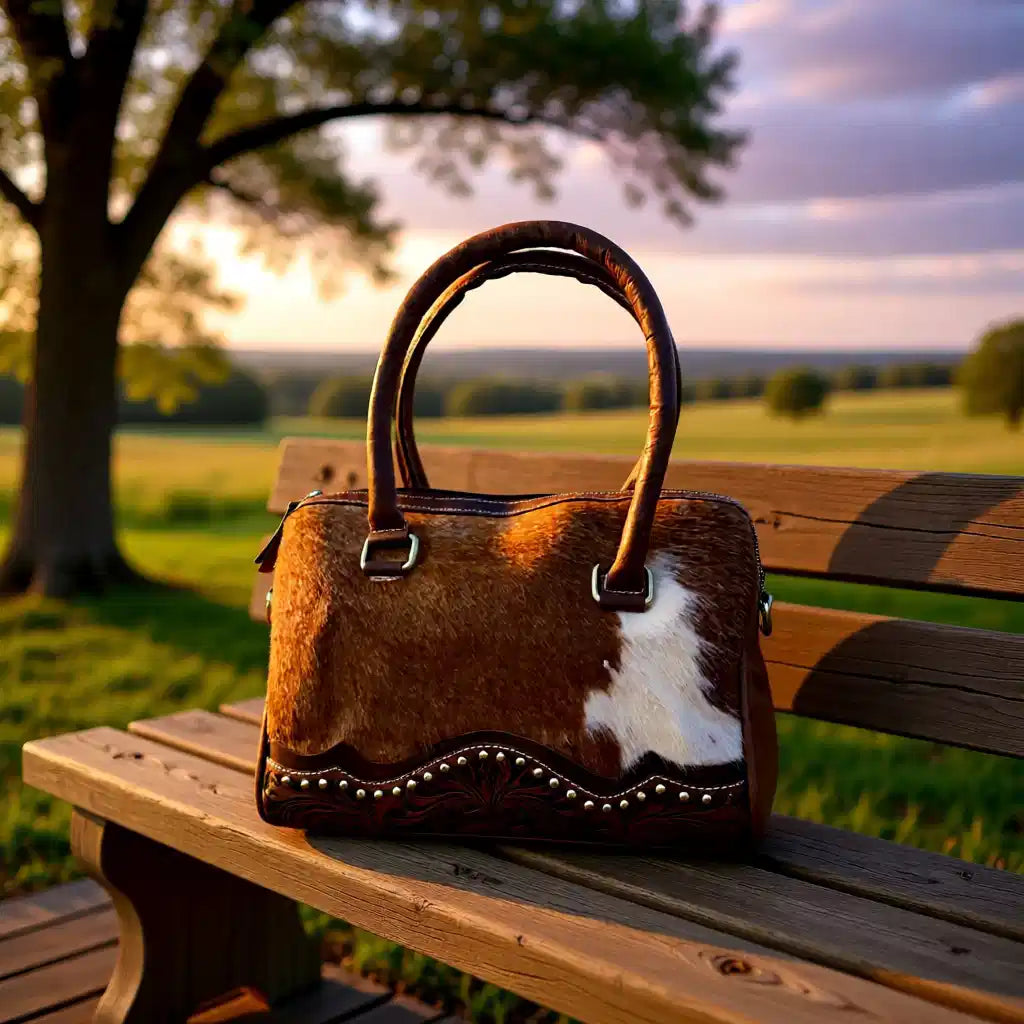 Saddle & Stud Hide Speedy – Genuine Leather Hair-on-Hide Western Handbag