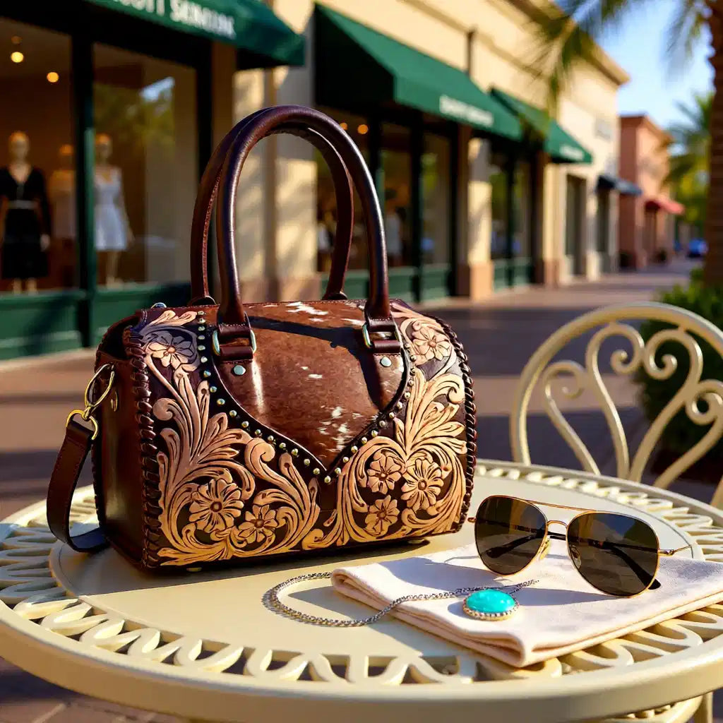 Copper Rose Speedy – Tooled Leather & Hair-on-Hide Women's Handbag