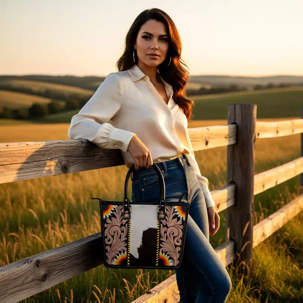 Wild Sunflower Hide Tote – Genuine Leather Hair-on-Hide Western Handbag