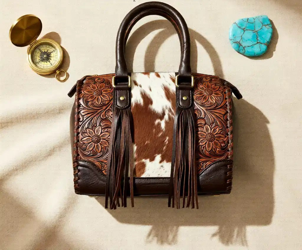 Dakota Rose Genuine Leather Hair-on-Hide Fringe Speedy Handbag