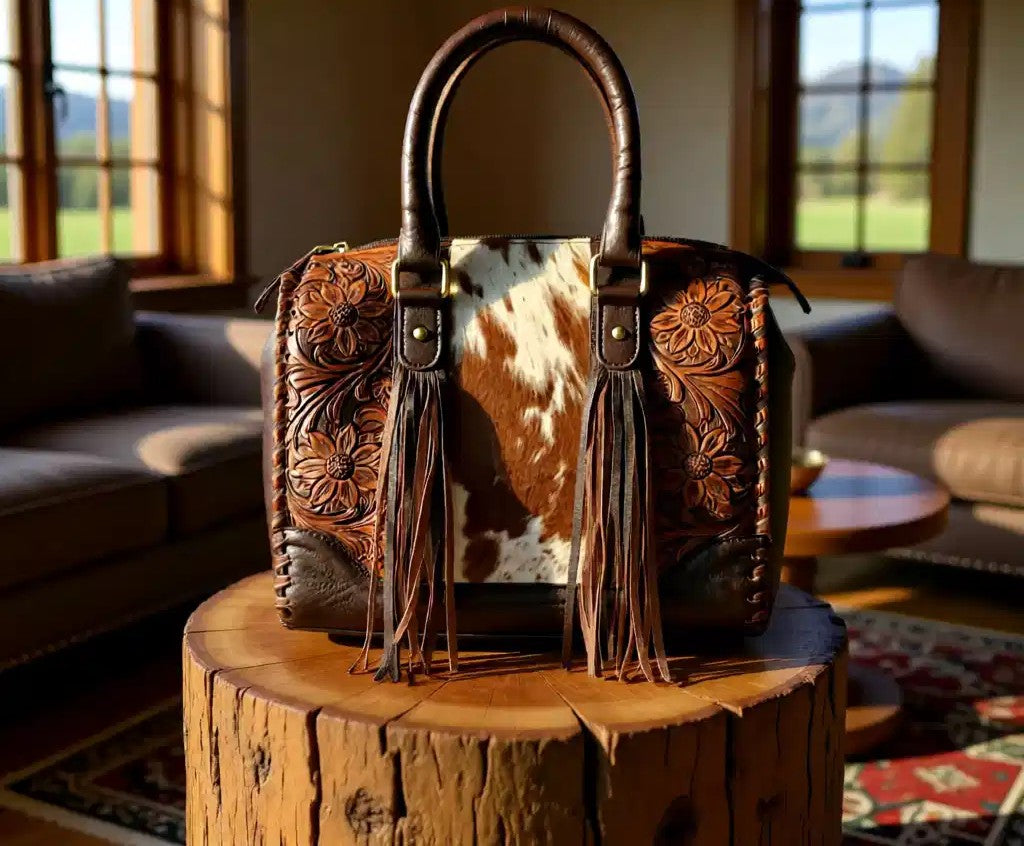 Dakota Rose Genuine Leather Hair-on-Hide Fringe Speedy Handbag