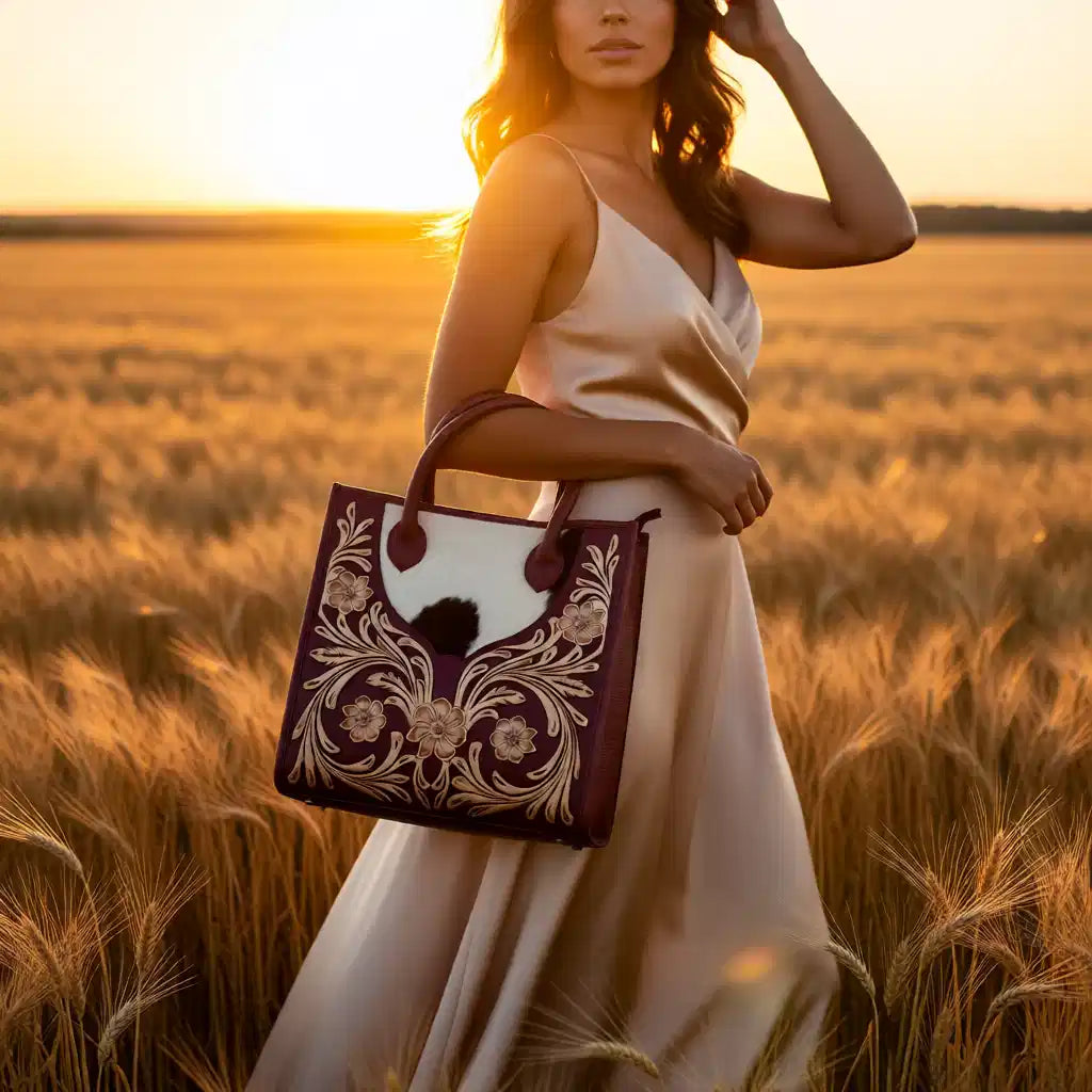 J  Rose Collection Cowhide & Floral Tooled Leather Tote Bag