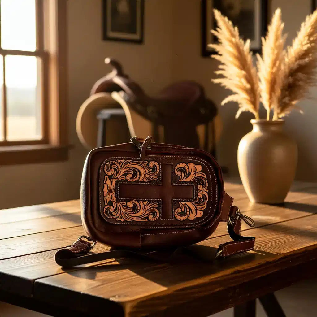 Faith & Grace Crossbody – Genuine Leather Tooled Western Crossbody Handbag