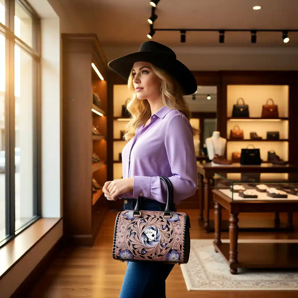 Lavender Luck Genuine Leather Tooled Speedy Women's Handbag