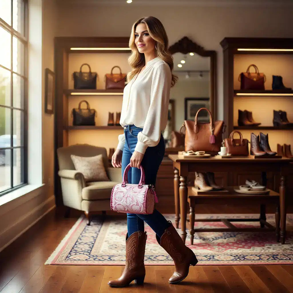 Pink Champagne Genuine Leather Tooled Mini Speedy Bag