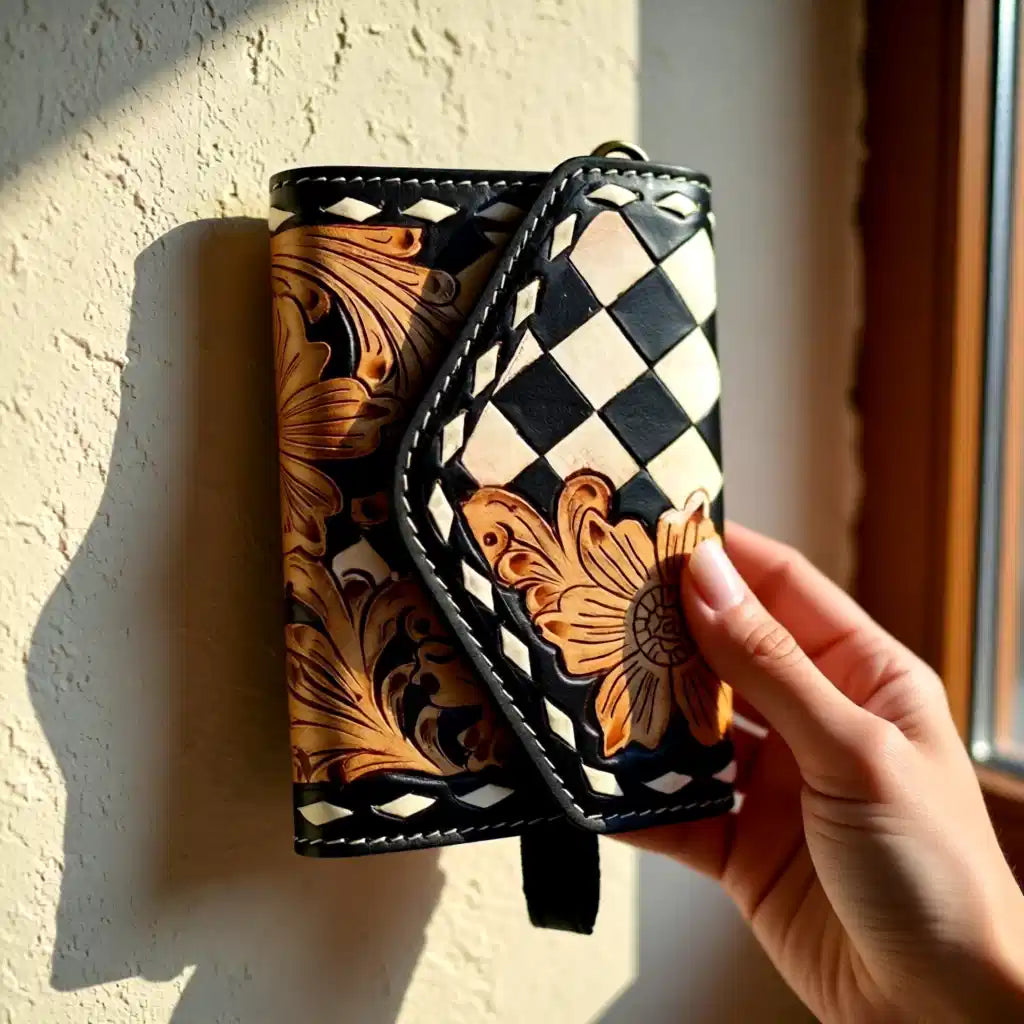 Diamond Bloom Tooled Leather Wristlet Wallet