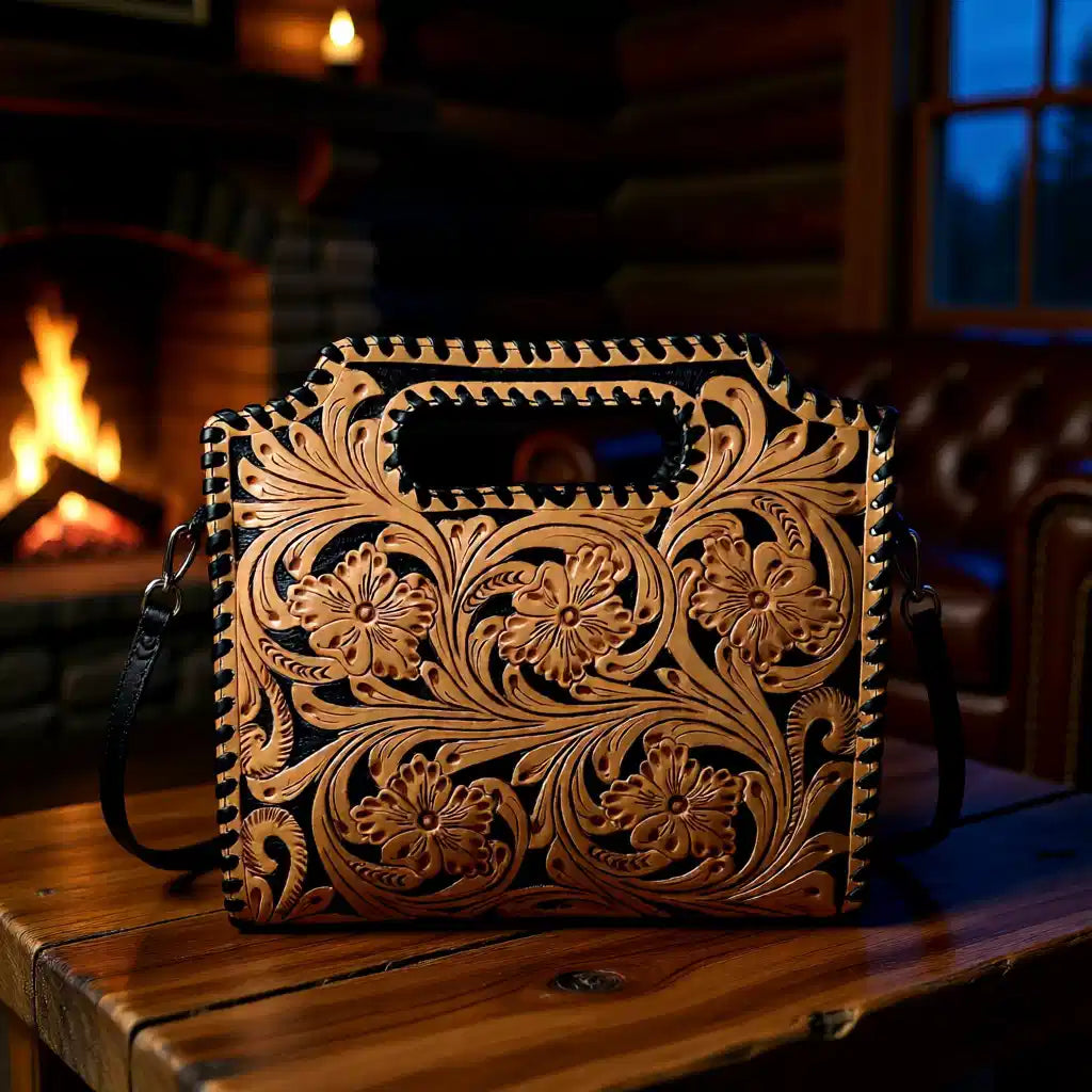 After Midnight Genuine Leather Tooled Clutch Crossbody Bag