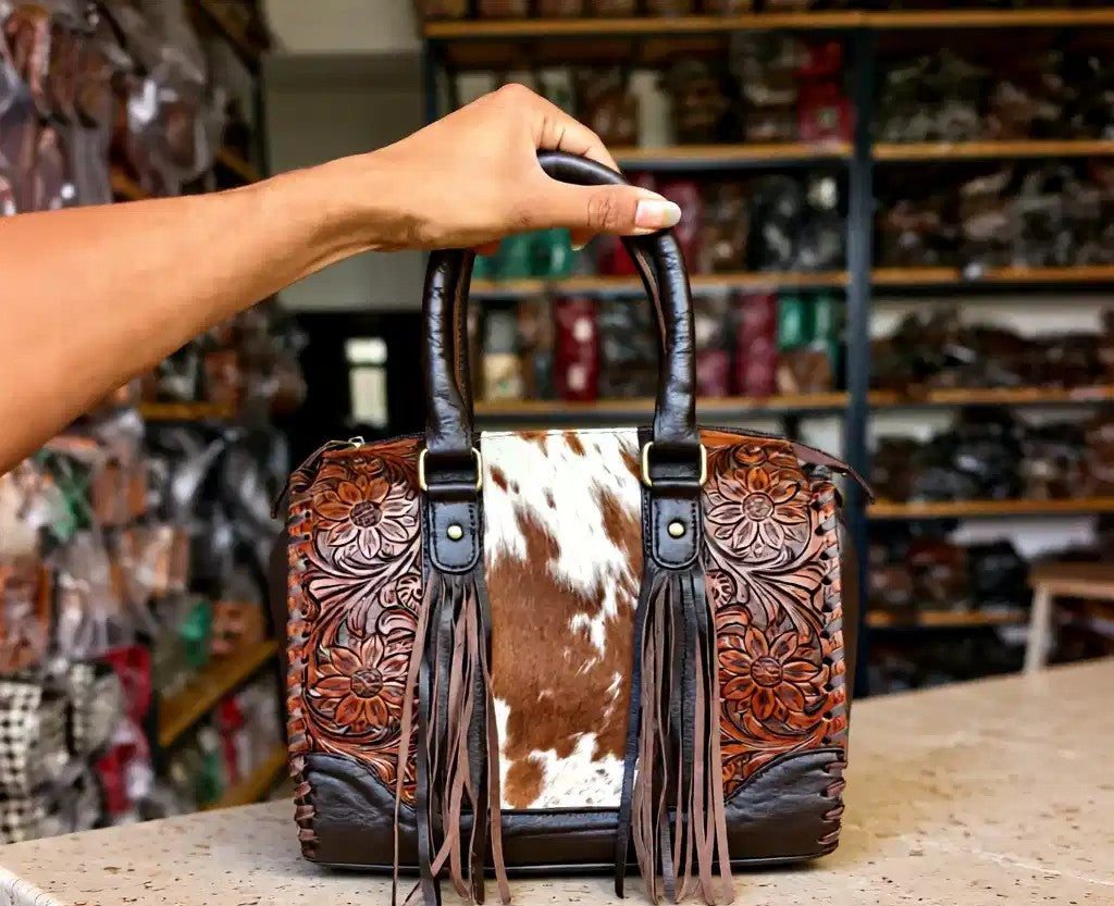 Dakota Rose Genuine Leather Hair-on-Hide Fringe Speedy Handbag