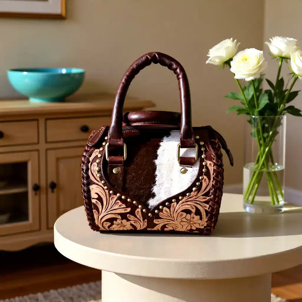 Copper Rose Speedy – Tooled Leather & Hair-on-Hide Women's Handbag