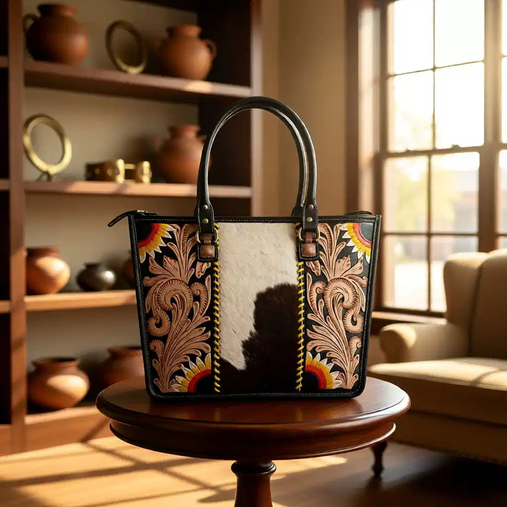Wild Sunflower Hide Tote – Genuine Leather Hair-on-Hide Western Handbag