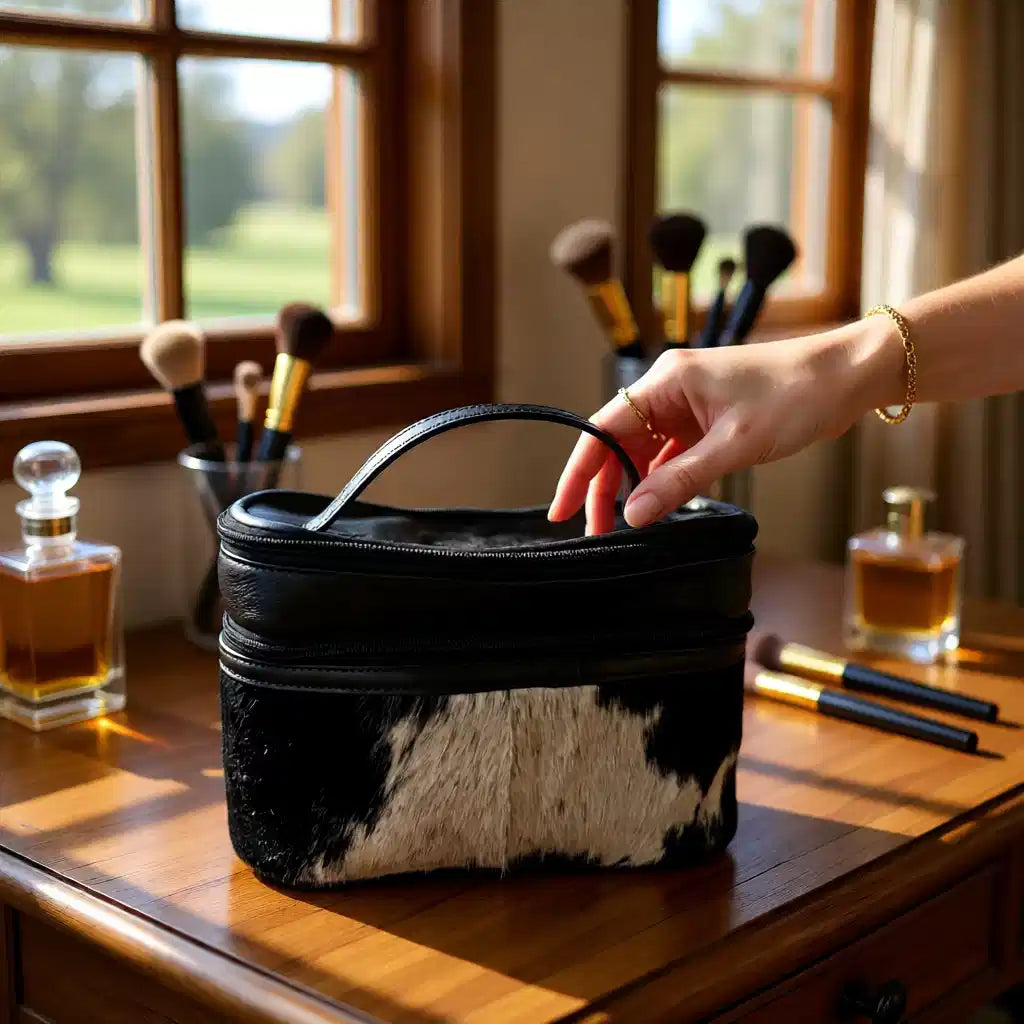 Ranch Glam Genuine Leather Hair-on-Hide Makeup Bag