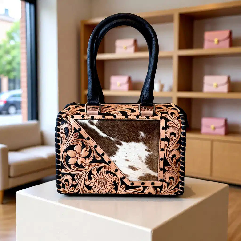 The Mesa Darling – Tooled Leather & Cowhide Handbag