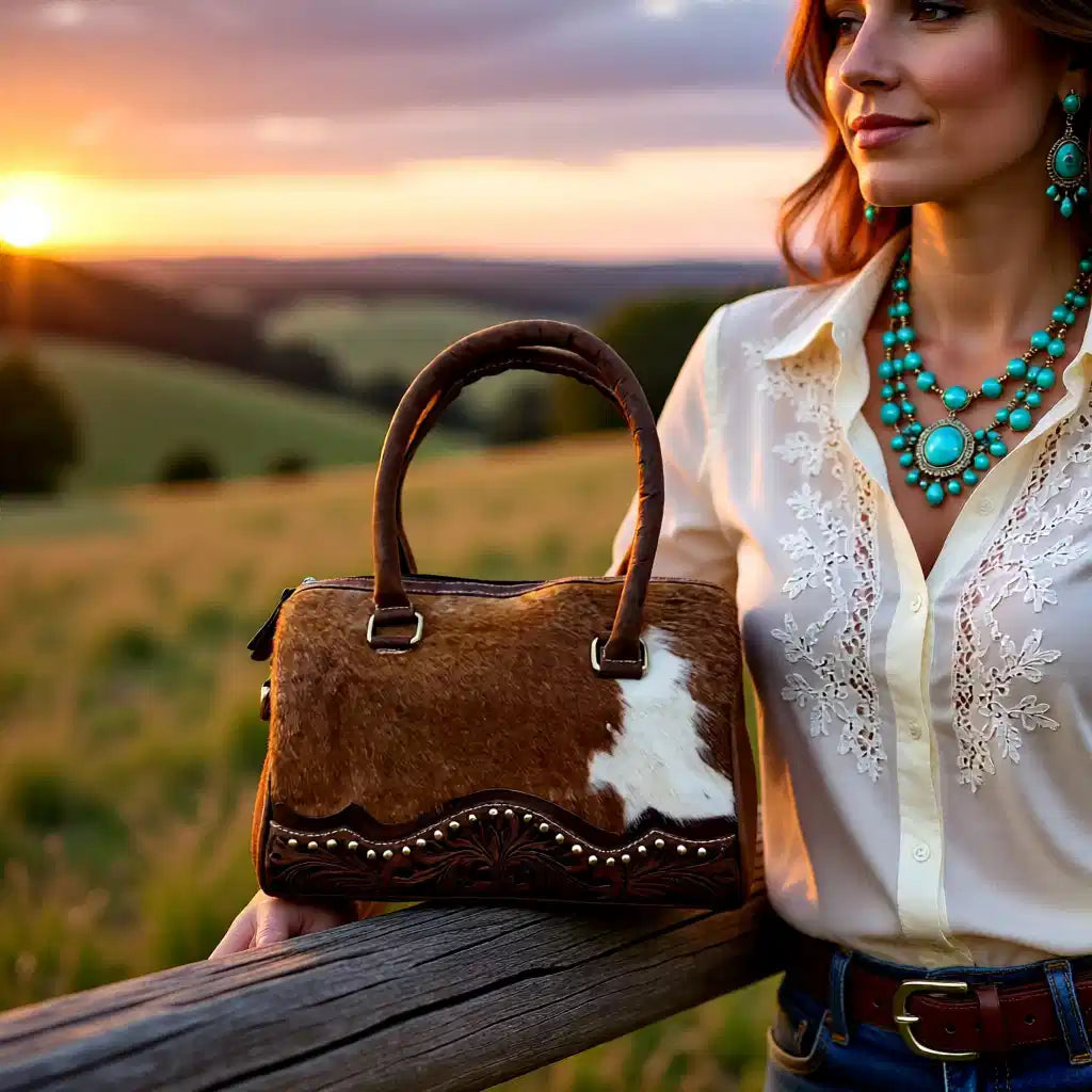 Saddle & Stud Hide Speedy – Genuine Leather Hair-on-Hide Western Handbag