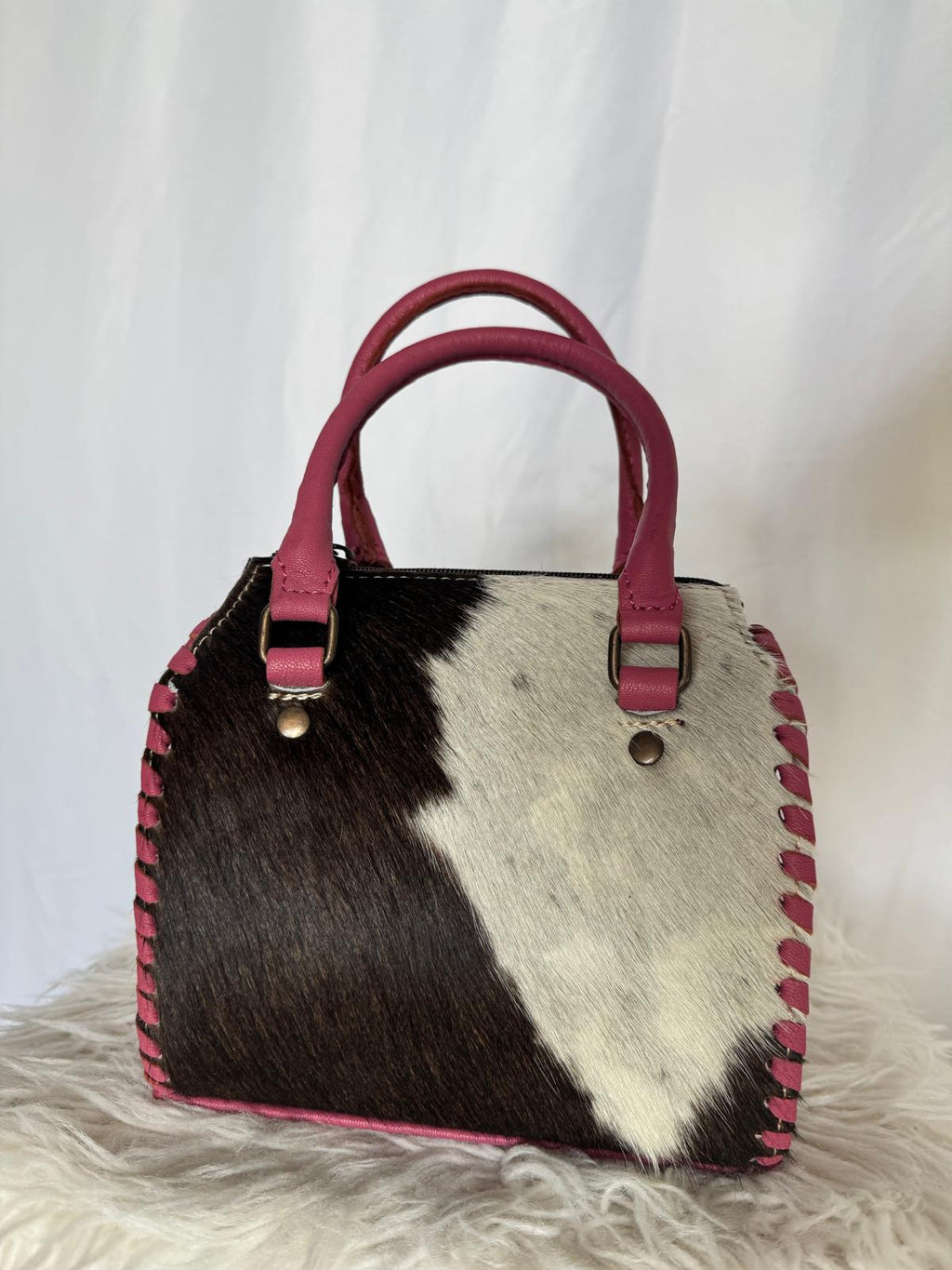 Pink Prairie Collection Cowhide Speedy Bag with Pink Leather Trim